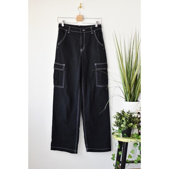 H&M Pants - H&M Divided Cargo Pants Woman's XS Black Wide Leg Utility Gothic Alt